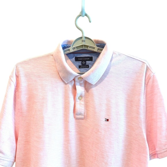 Tommy Hilfiger Other - Tommy Hilfiger Mens XL Pink Custom‎ Fit Short Sleeve Polo Shirt Logo Slub Knit